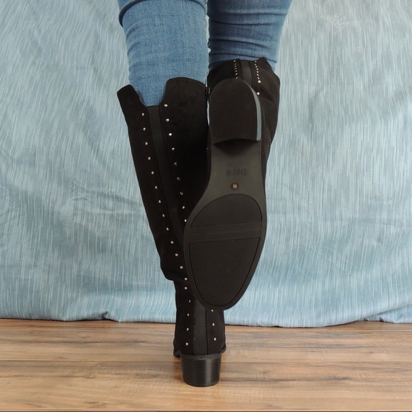 New black faux suede below knee boots - Picture 11 of 14